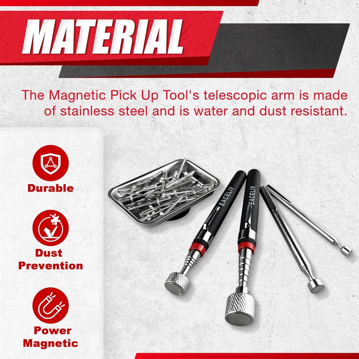 5PCS Telescoping Magnetic Pickup Tool, Magnetic Pick-Up Sweeper, Telescopic design extends to 30.4 INCH reach, Extendable Handle for Easy Portability