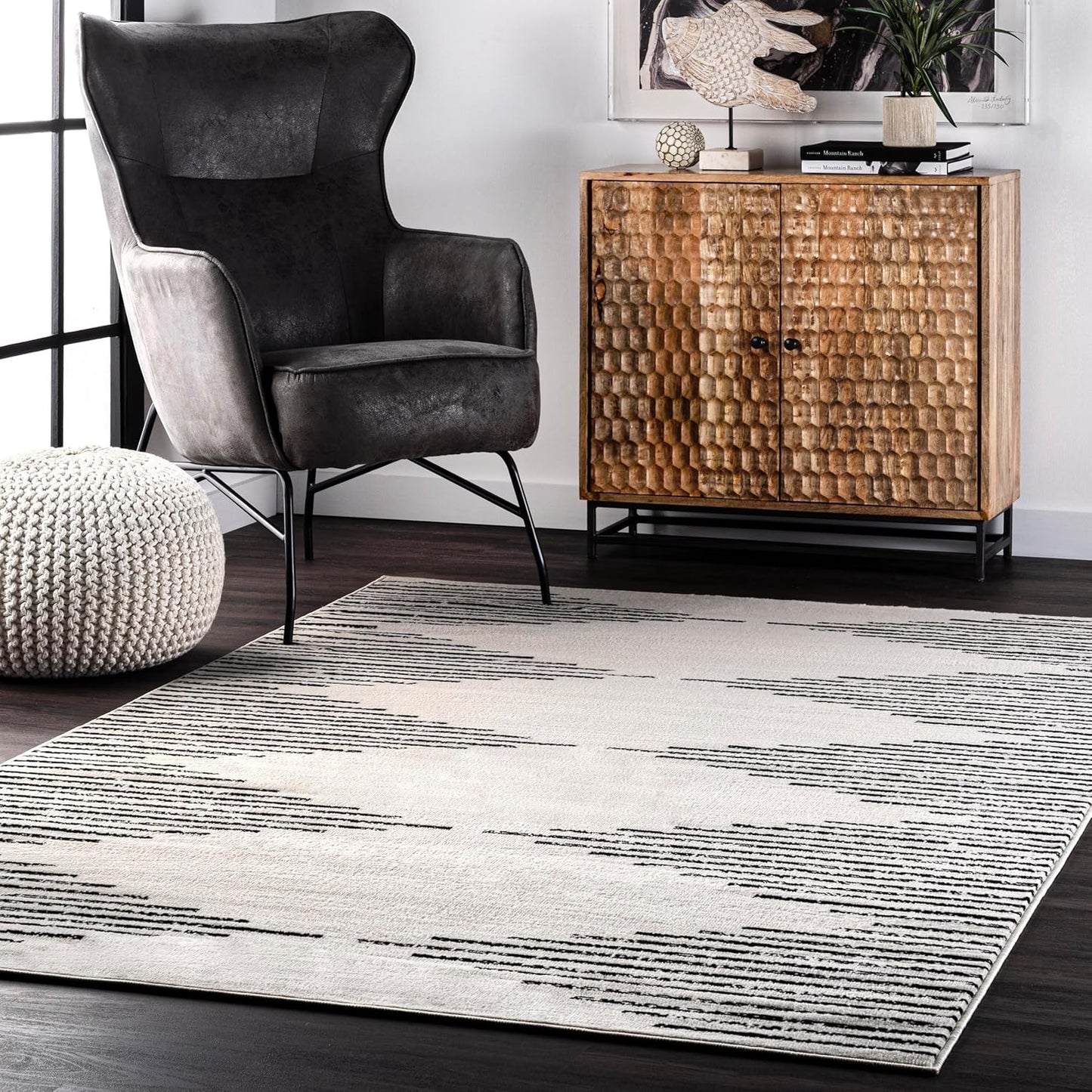 nuLOOM Romina Diamond Stripes Area Rug, 8x10, Grey - Retail $99