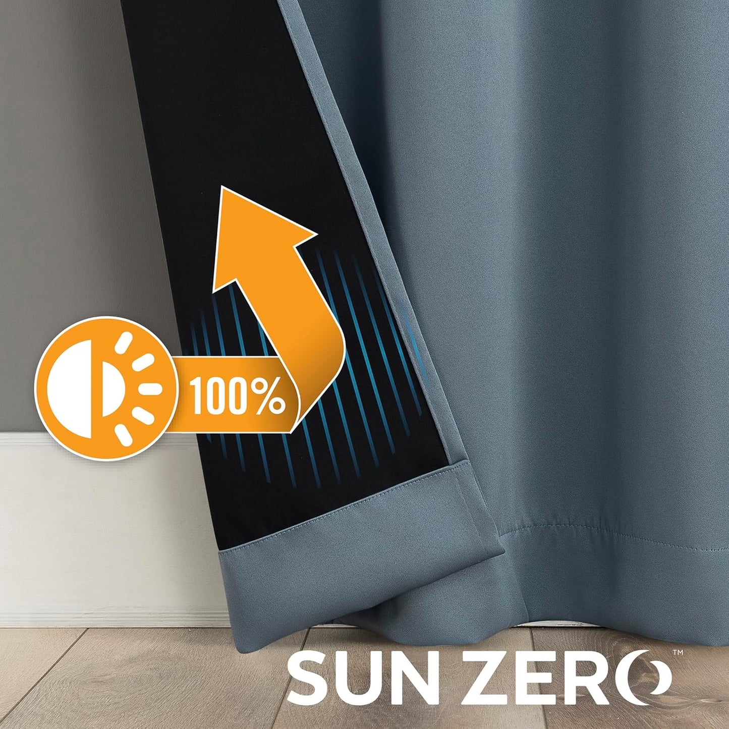 Sun Zero Belize 2-Pack Magnetic Closure Pleated Look Theater Grade 100% Blackout Back Tab Curtain Panel Pair, 52" x 96", Denim Blue