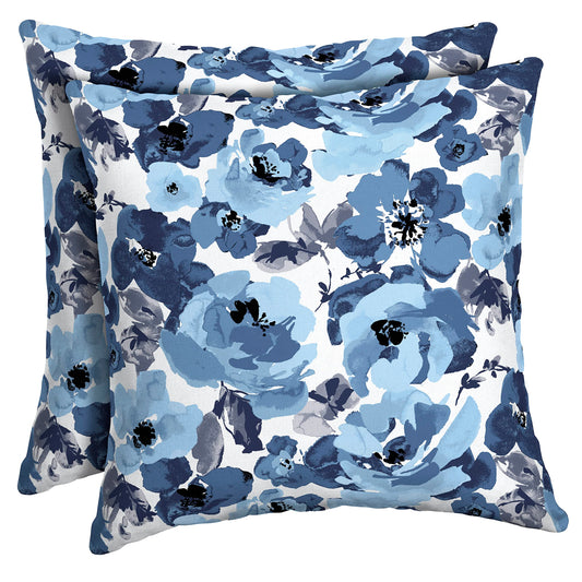 NEW - Arden Selections Outdoor Toss Pillow (2 Pack) 16 x 16, Blue Garden Floral - Retail $30