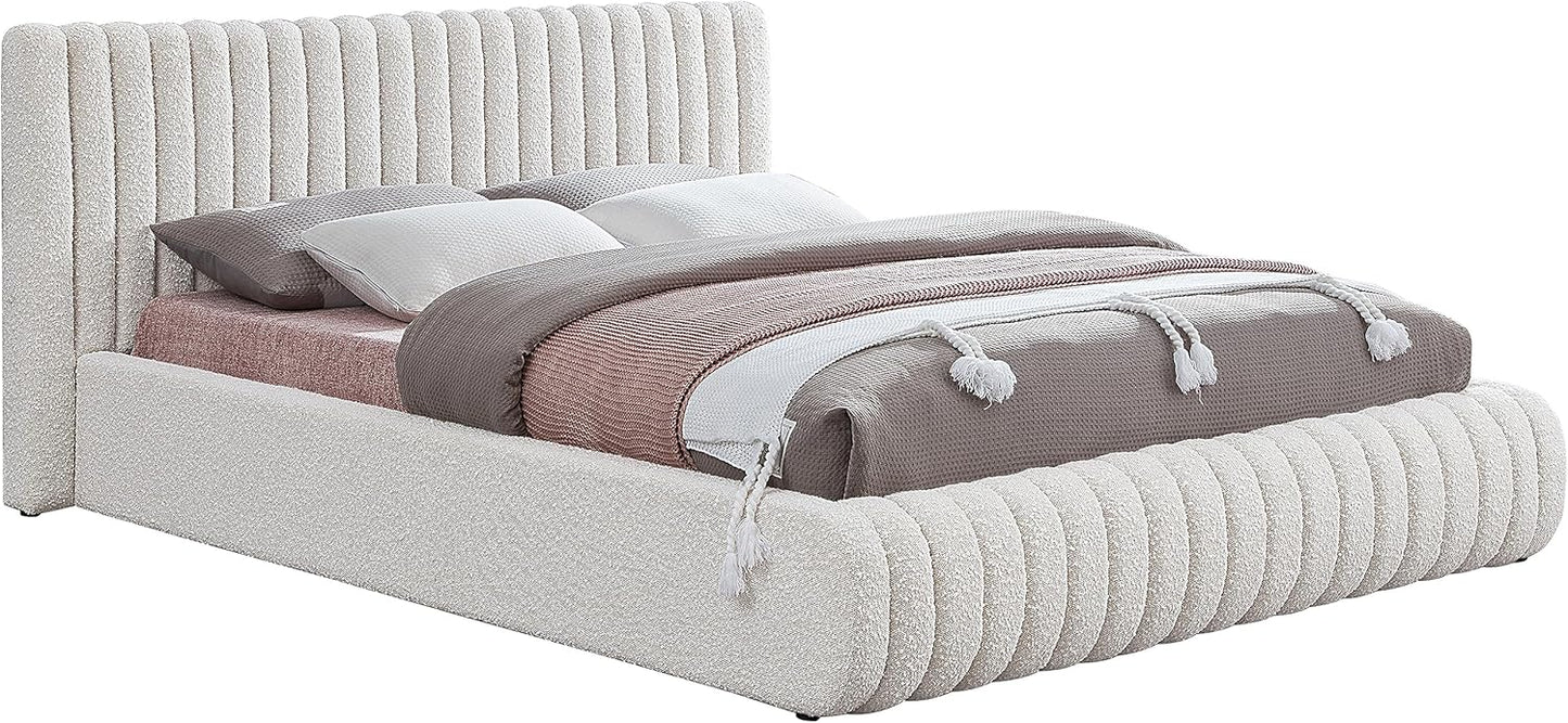Meridian Furniture NashCream-F Nash Collection Modern | Contemporary Boucle Fabric Upholstered Full Bed with Rich Cream Boucle Fabric and Deep Channel Tufting, 68" W x 86" D x 38" H, Cream, Full
