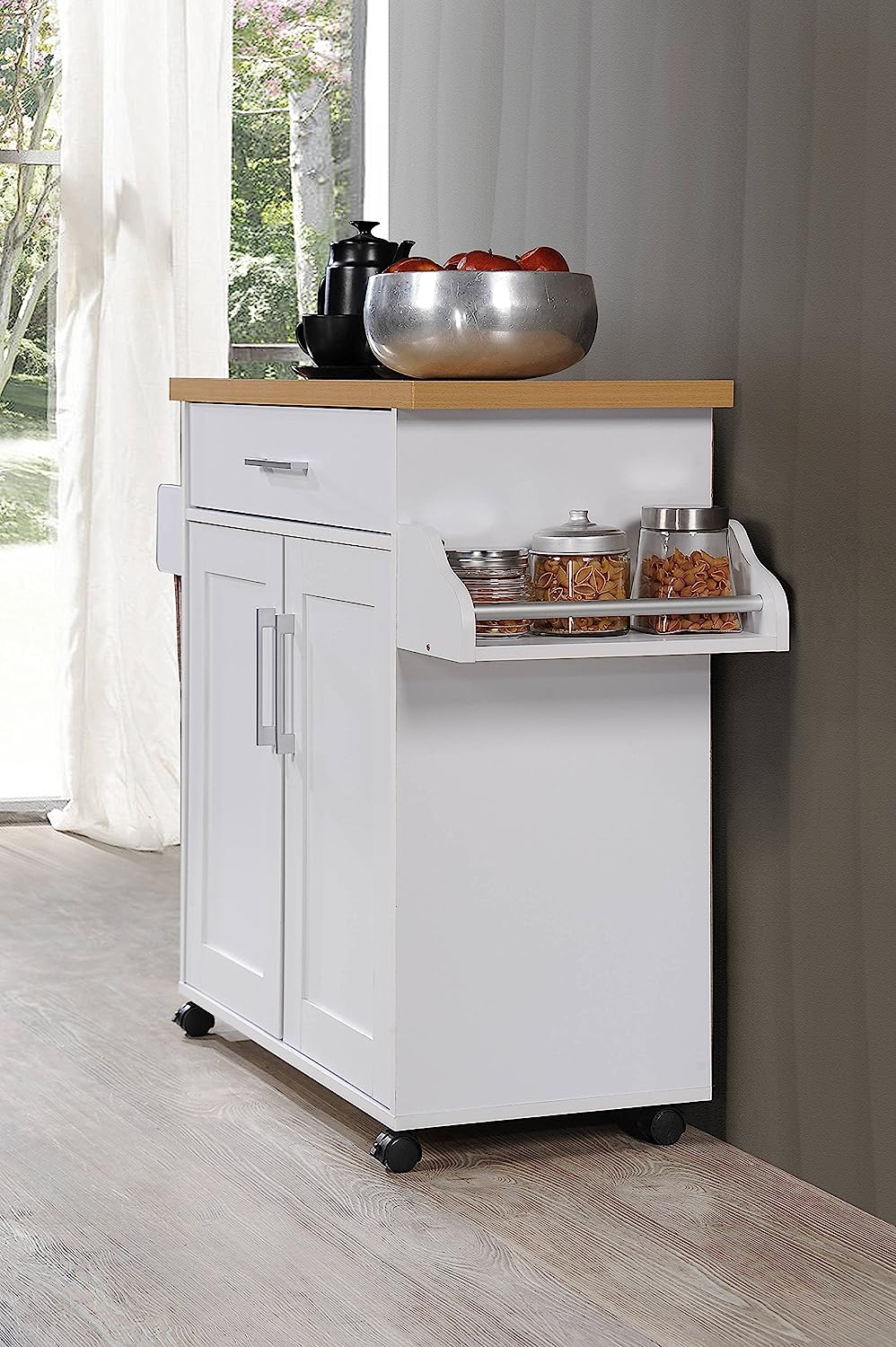 NEW - Hodedah Kitchen Island with Spice Rack, Towel Rack & Drawer - Retail $83