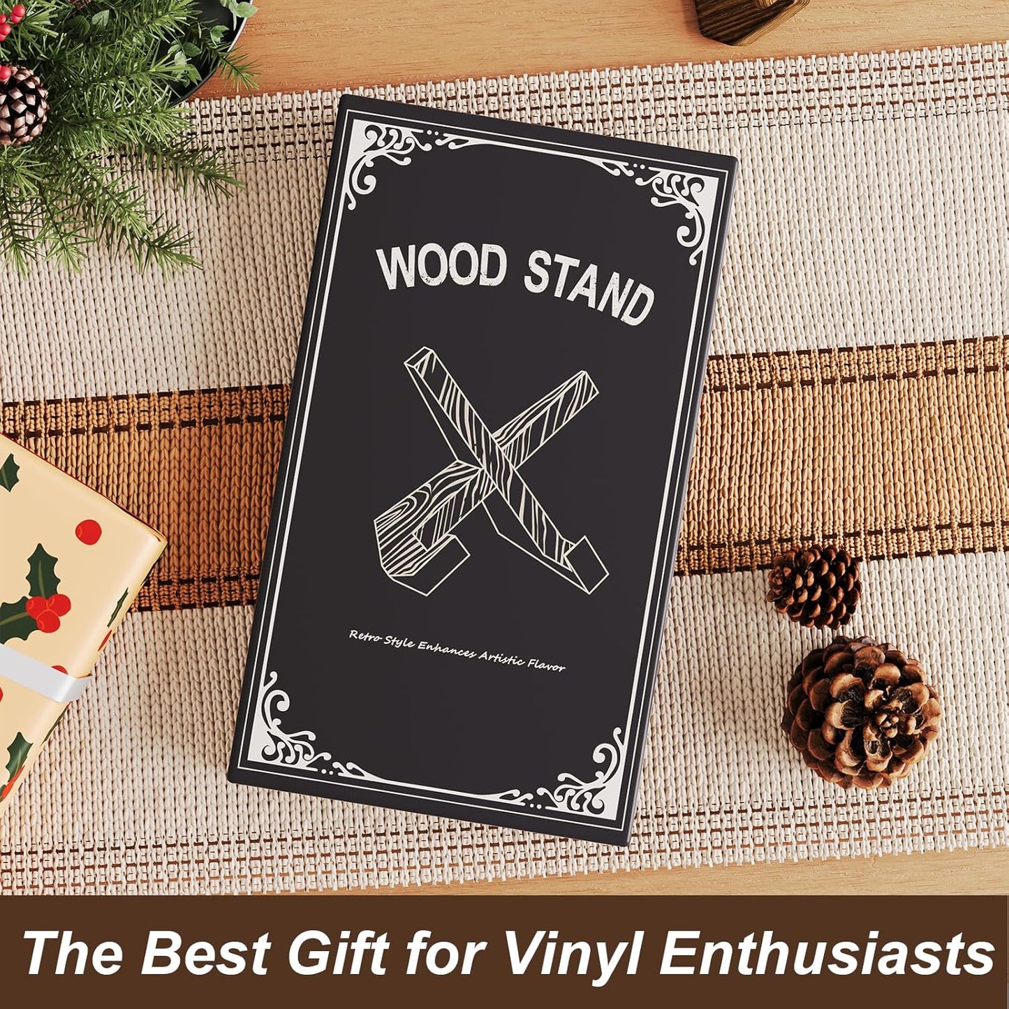 Wooden Plate Stands for Display, Wood Plate Holders for Displaying, Decorative Picture Frame Stand, Easel for Sign, Cookbook, Now Playing Vinyl Record, Recipe Book Holder for Photo, Plaque, Platter