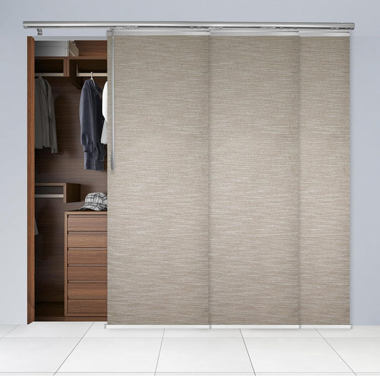 NEW - Oat Brown 3-Panel Single Rail Panel Track Extendable 36in-66in W x 94in H, Panel Width 23.5in - Retail $108