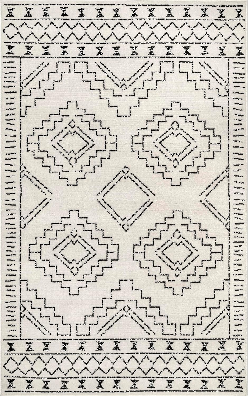 NEW - nuLOOM 7in x 9in Indoor Performance Area Rug, Stain-Resistnat, Pet and Kid Friendly, Durable, High-Traffic, Noa ivory and black - Retail $59