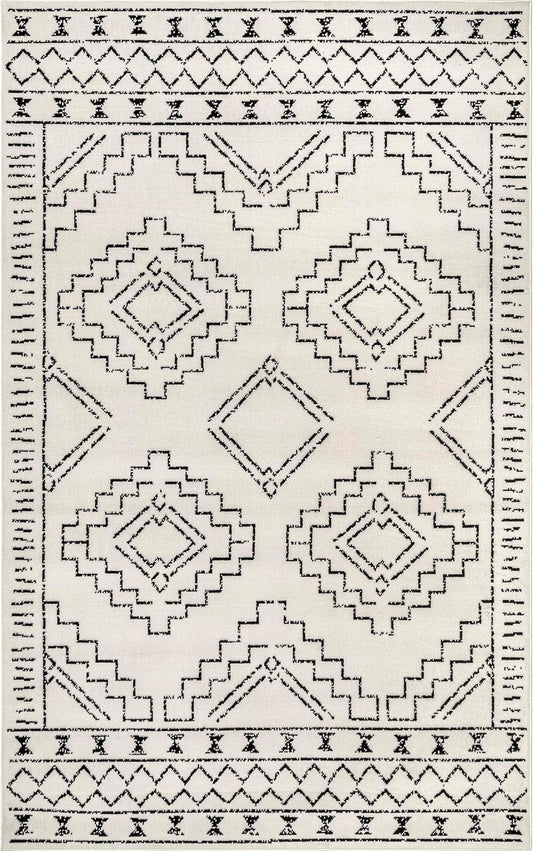 NEW - nuLOOM 7in x 9in Indoor Performance Area Rug, Stain-Resistnat, Pet and Kid Friendly, Durable, High-Traffic, Noa ivory and black - Retail $59