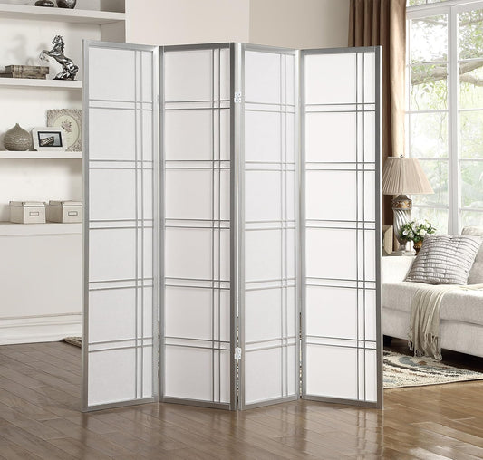 Roundhill Furniture Seto 4-Panel Room Divider Screen, Silver - Retail $89