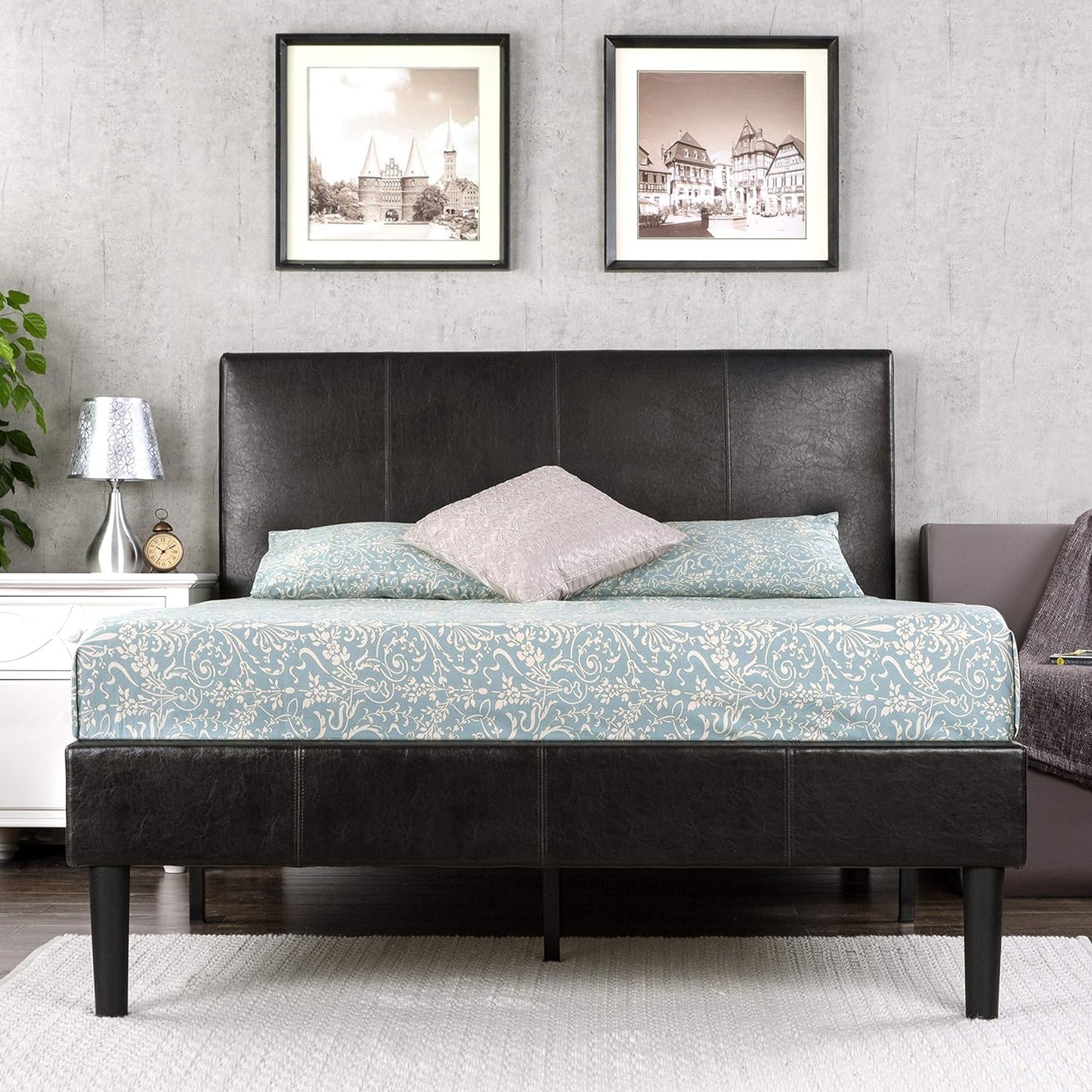 NEW - ZINUS KING Gerard Faux Leather Upholstered Platform Bed Frame Mattress Foundation, Wood Slat Support, No Box Spring Needed, Espresso - Retail $224