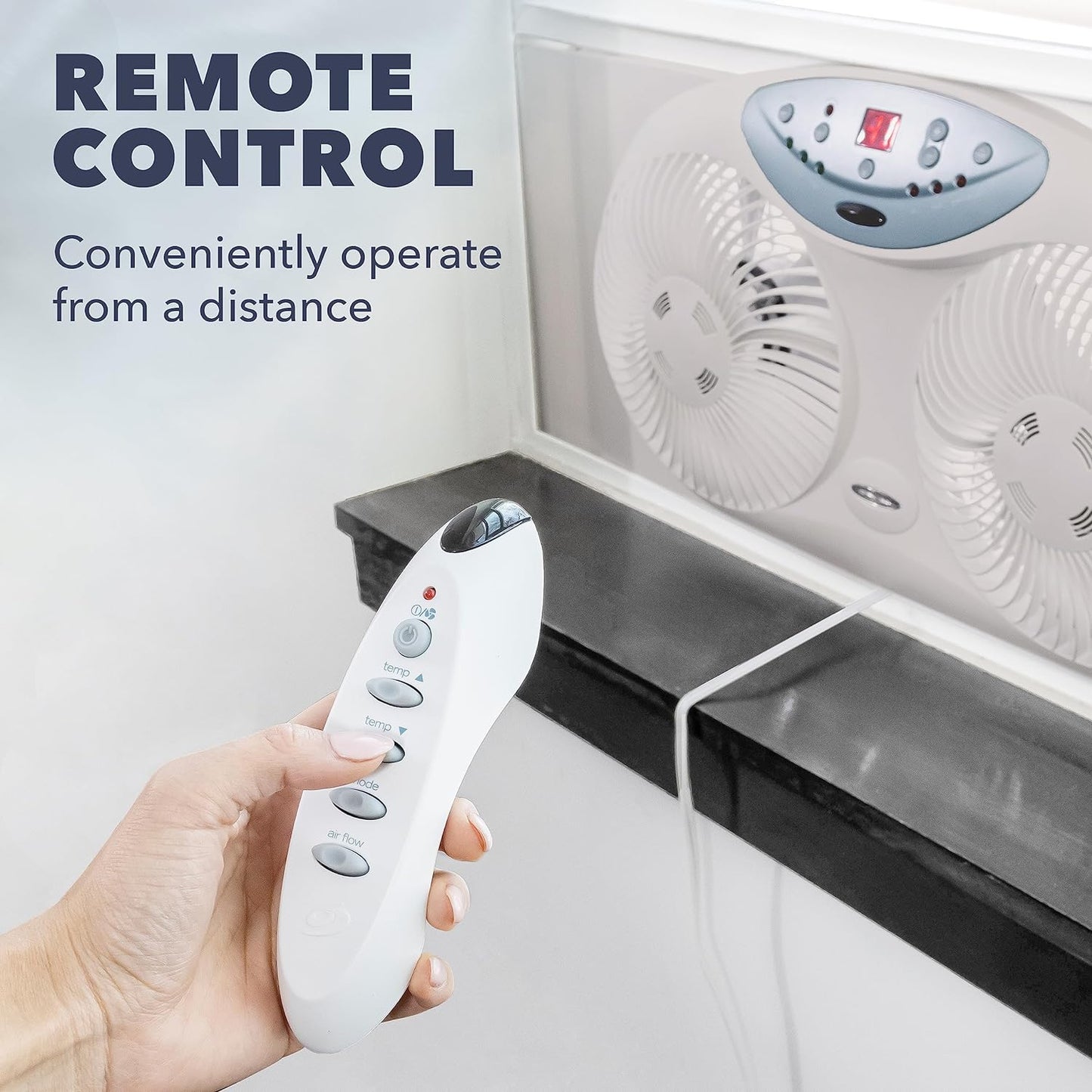 NEW - BIONAIRE Premium Digital 8.5" Twin Window Fan, Reversible Airflow Control, Exhaust and Intake, 3 Speeds, Extender Panels, Programmable Thermostat, LED Temperature Display, Remote Control, Light Grey - Retail $55