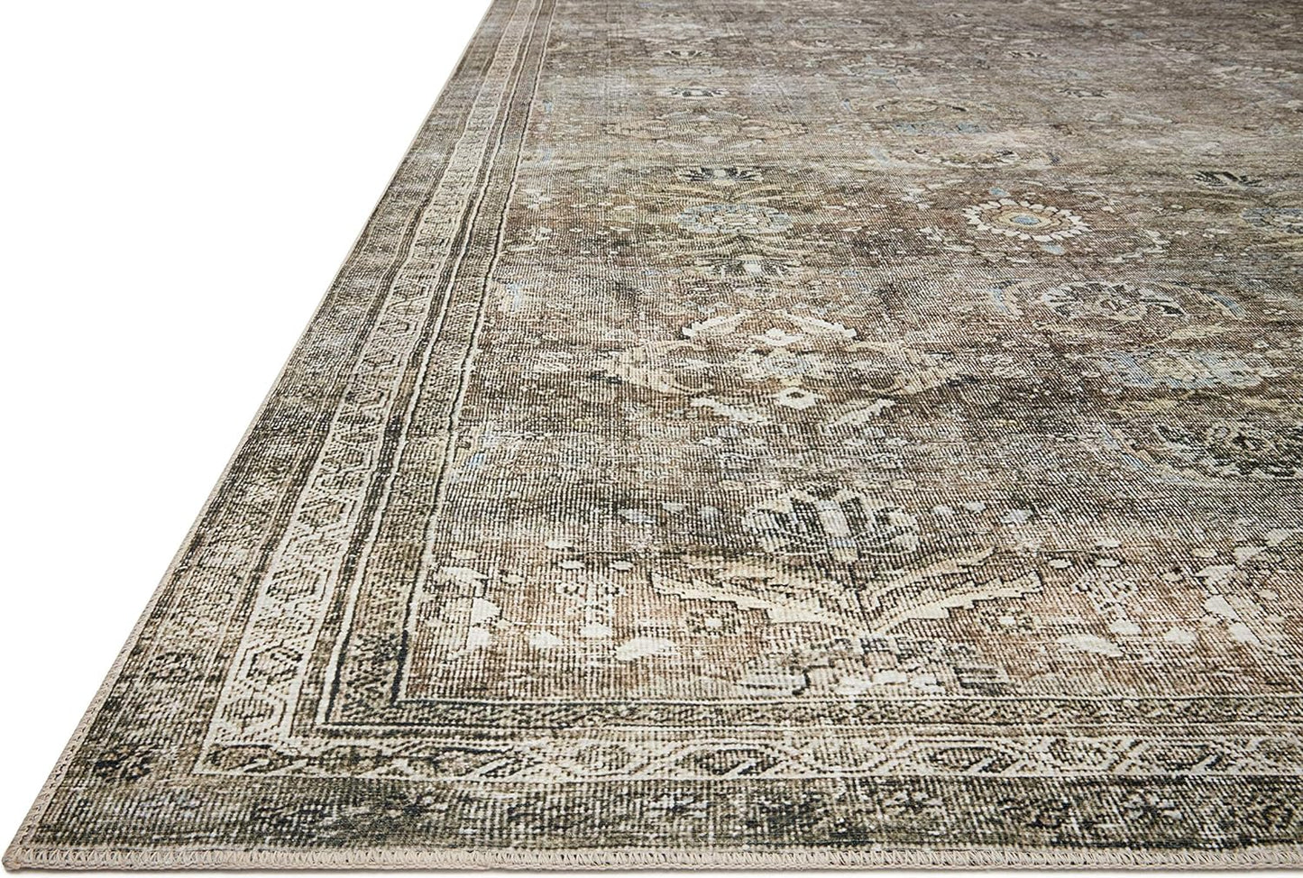 NEW - Loloi Layla Collection, LAY-13 Antique/Moss 5'-0" x 7'-6" .13" Thick, Area Rug, Soft, Durable, Vintage Inspired, Distressed, Low Pile, Non-Shedding, Easy Clean, Printed, Living Room Rug - Retail $96