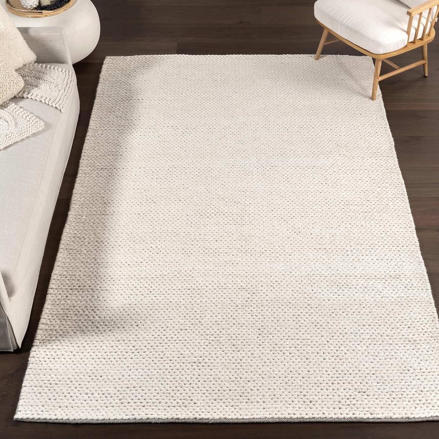 NEW - nuLOOM 8x10 Penelope Wool Braided Handmade Area Rug, Off White, Solid Rustic Farmhouse Style, For Bedroom, Living Room, Hallway, Entryway - Retail $343