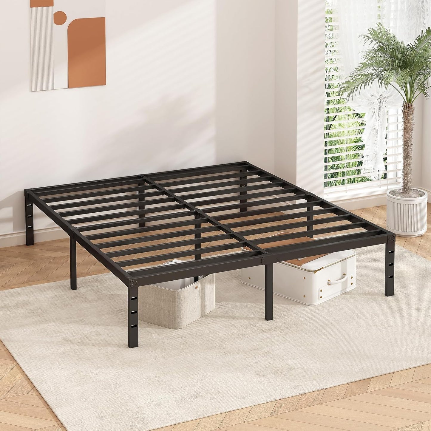 Metal Platform Bed Frame 14 Inch Tall,No Box Spring Needed,Queen Size Bed with Heavy Duty Strong Support Slats,Easy to Assemble,Black - Retail $50