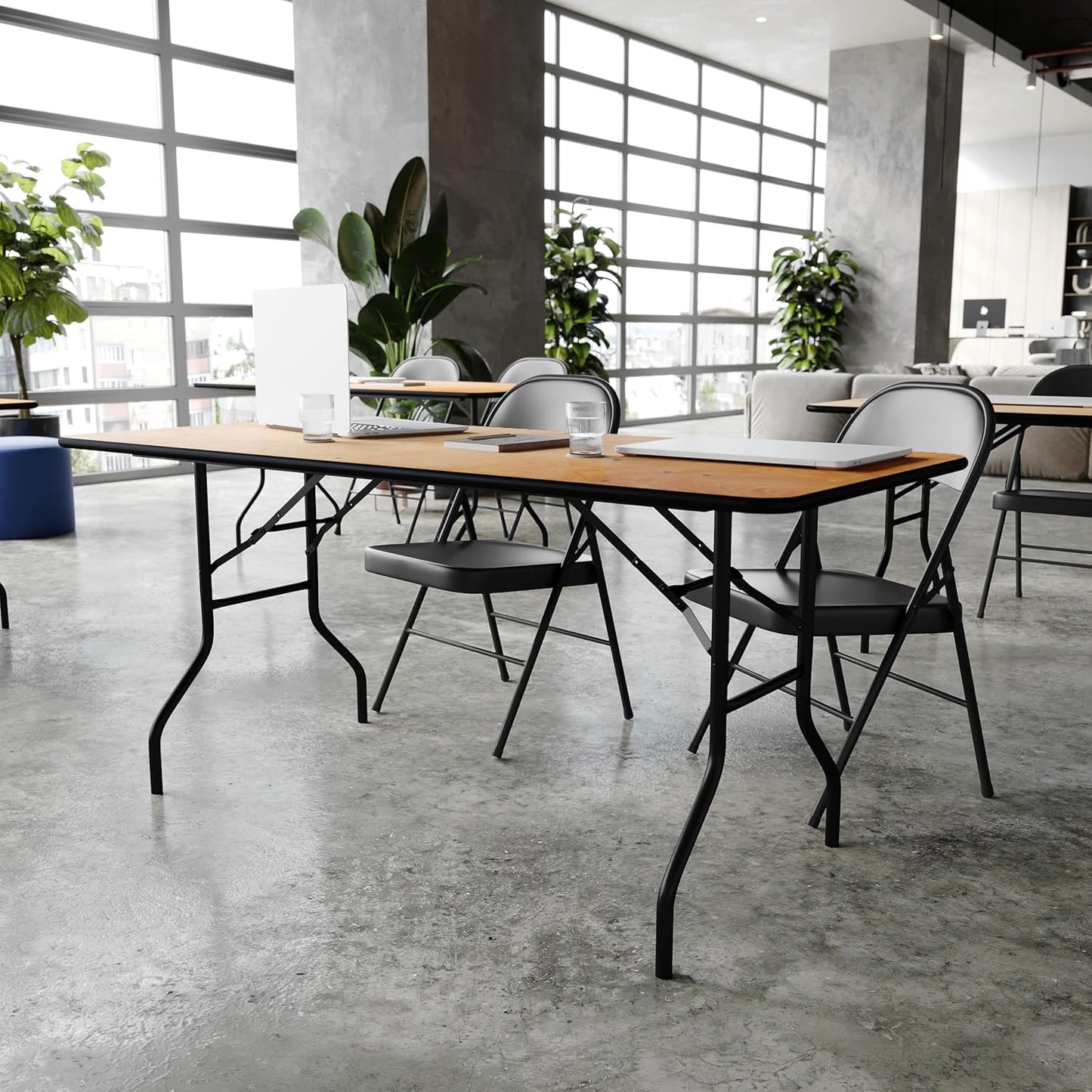 Flash Furniture Gael 6' Wood Folding Training and Event Table, Rectangular Folding Training Table with Smooth Clear Coated Finished Top, Natural - Retail $160