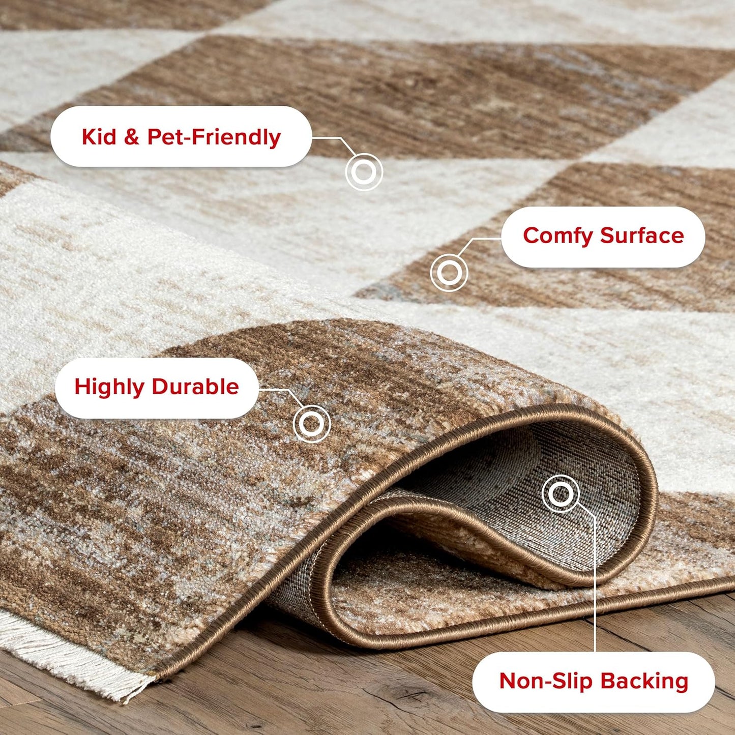 NEW - nuLOOM Fringed Performance Indoor Area Rug, Power Loomed, Easy Clean, Durable, Non-Shed, 5' x 8', Meline Beige - Retail $130