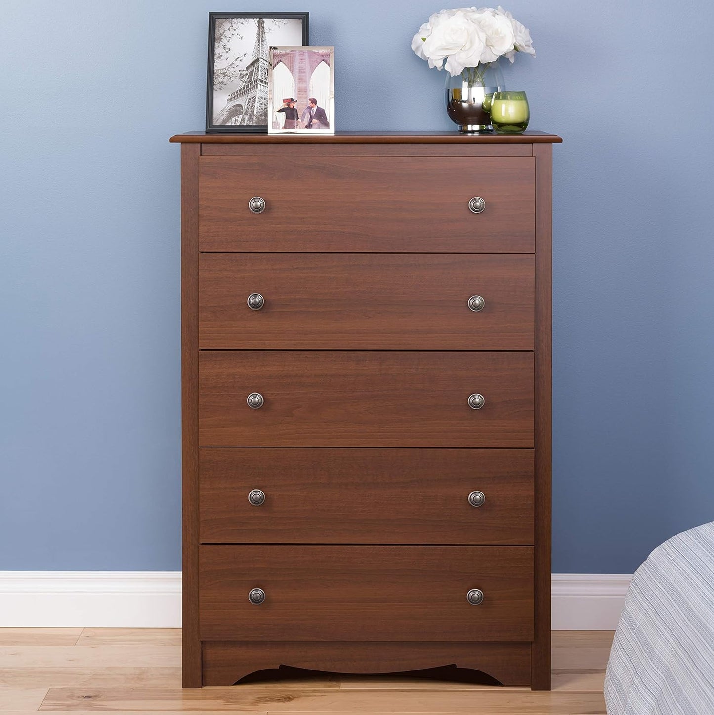 Prepac Sonoma Traditional 5-Drawer Tall Dresser for Bedroom, Functional Bedroom Dresser Chest of Drawers 16in D x 31.5in W x 45.12in H, Cherry, CDC-3345 - Retail $164