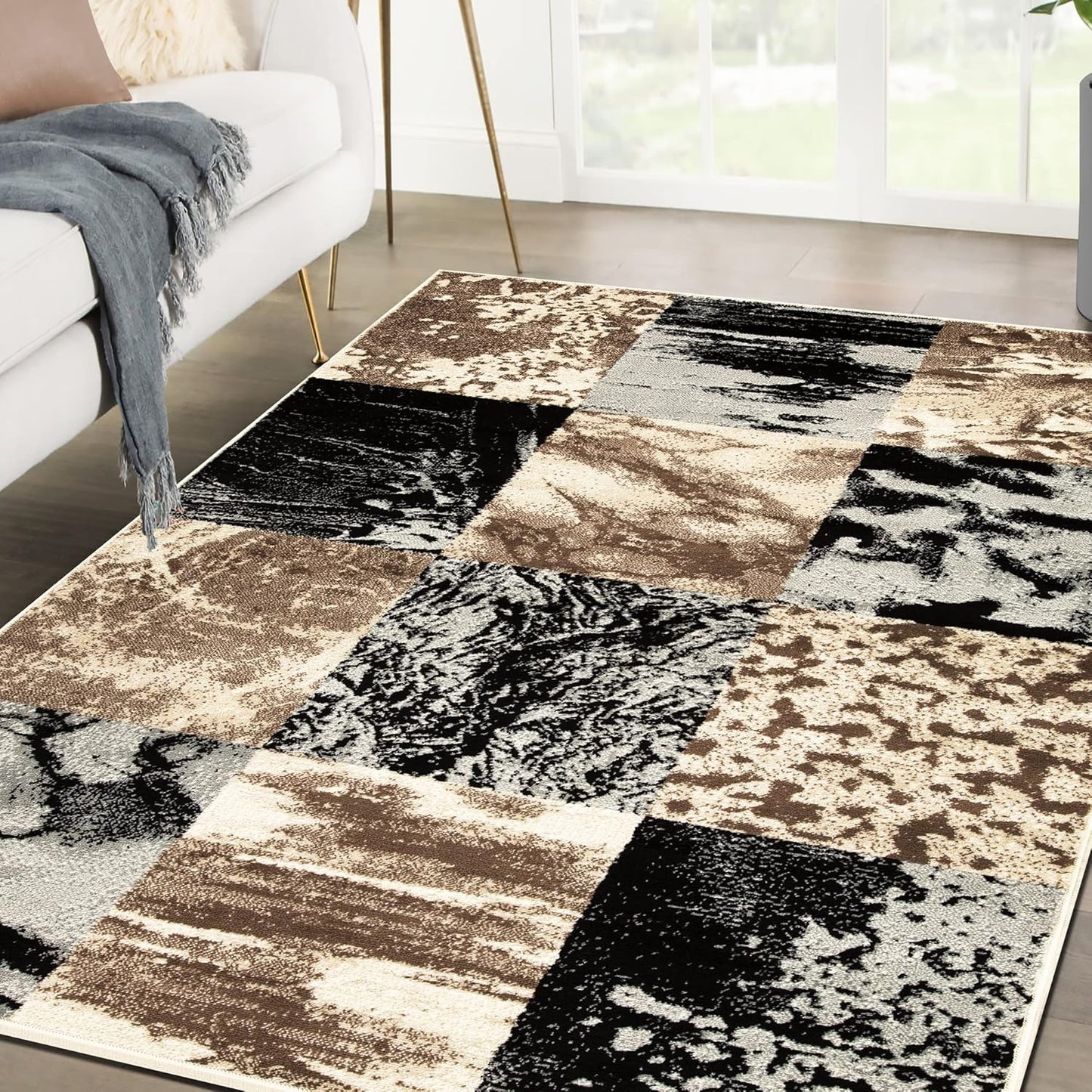 Superior Indoor Large Area Rug, Modern Abstract Style with Jute Backing, Floor Decor for Office, Living Room, Dorm, Kitchen, Dining, Entryway, Hardwood Throw, Brentwood Collection, 8' x 10', Beige - Retail $67
