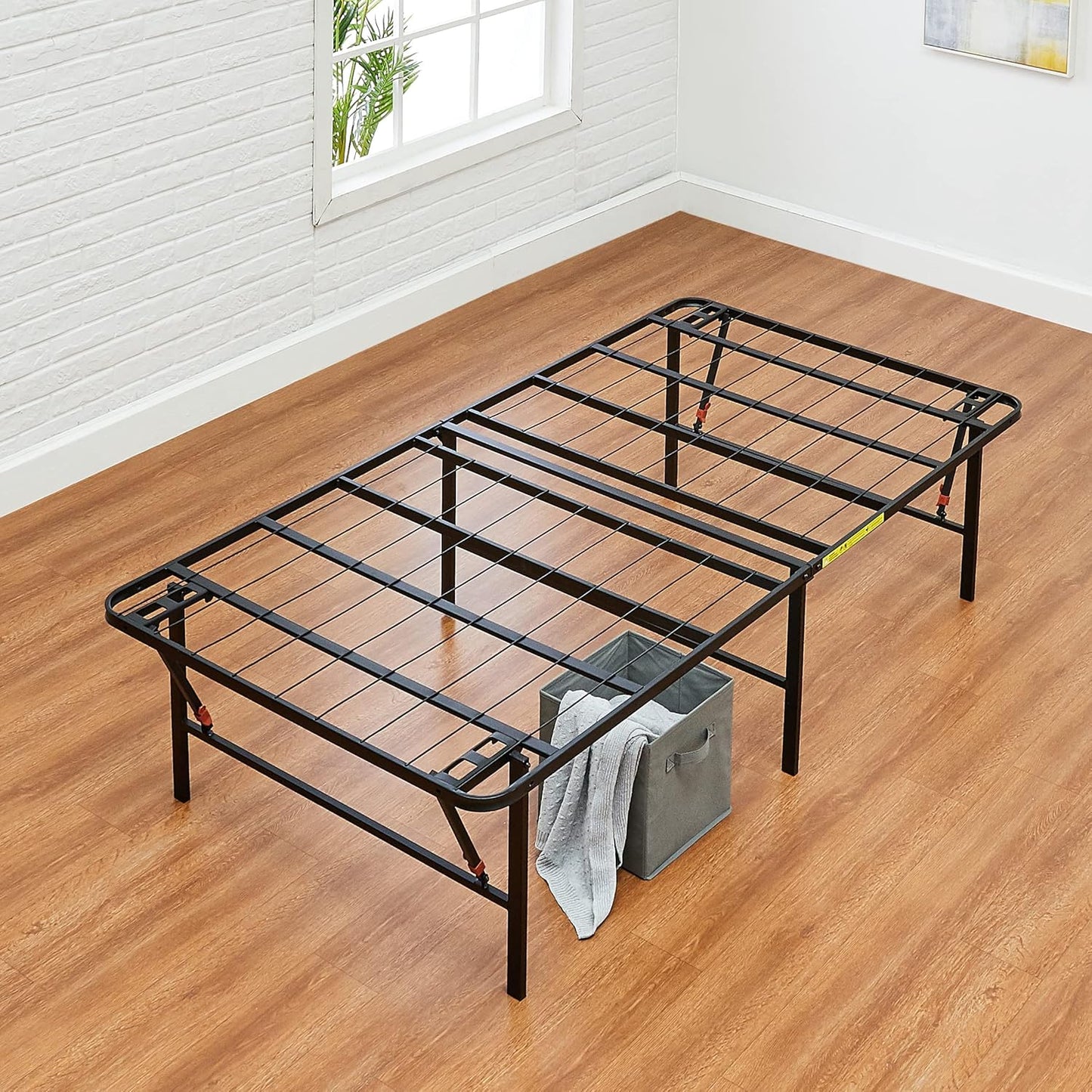 NEW - Amazon Basics TWIN Foldable Metal Platform Bed Frame with Tool Free Setup, 18 Inches High, Sturdy Steel Frame, No Box Spring Needed, Twin, Black - Retail $80