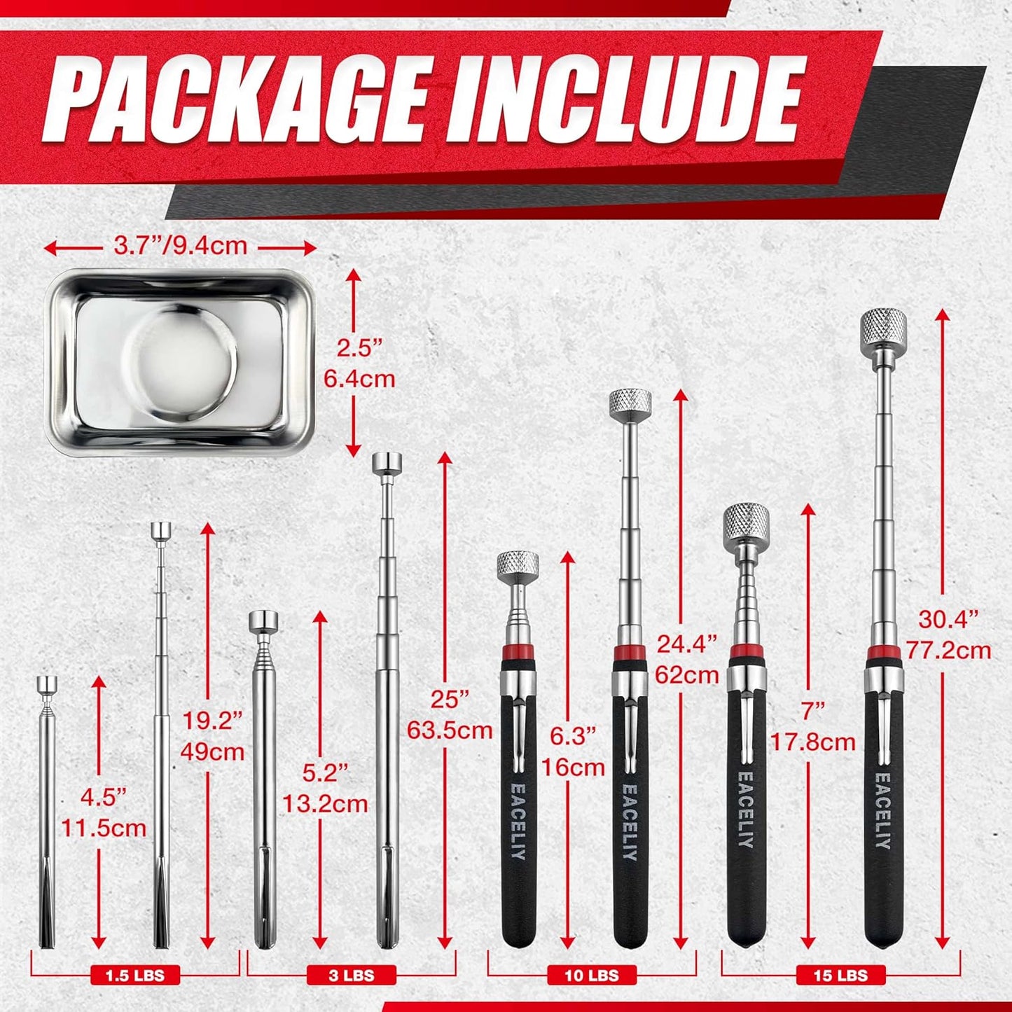 5PCS Telescoping Magnetic Pickup Tool, Magnetic Pick-Up Sweeper, Telescopic design extends to 30.4 INCH reach, Extendable Handle for Easy Portability