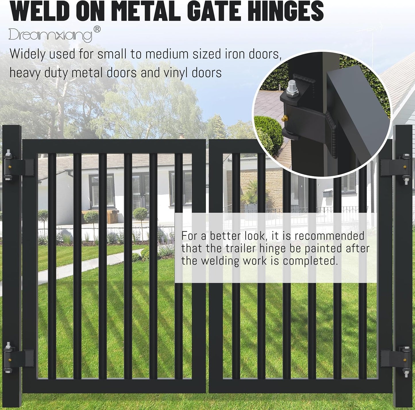 Weld on Trailer Hinges, Heavy Duty Dump Truck Trailer Metal Gate Hinges with Grease Zerk Fitting, Strap Style Short Leaf Truck Gate Hinges (4 Pack)