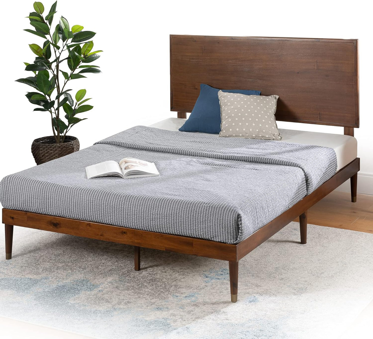 ZINUS KING Raymond Wood Platform Bed Frame with Adjustable Wood Headboard, Solid Wood Foundation, Wood Slat Support, No Box Spring Needed, Easy Assembly, King, Brown - Retail $276