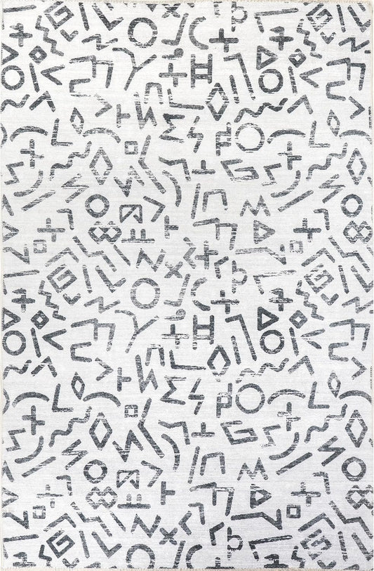 nuLOOM Tania Modern Symbols Machine Washable Area Rug, 4x6, Light Grey - Retail $36