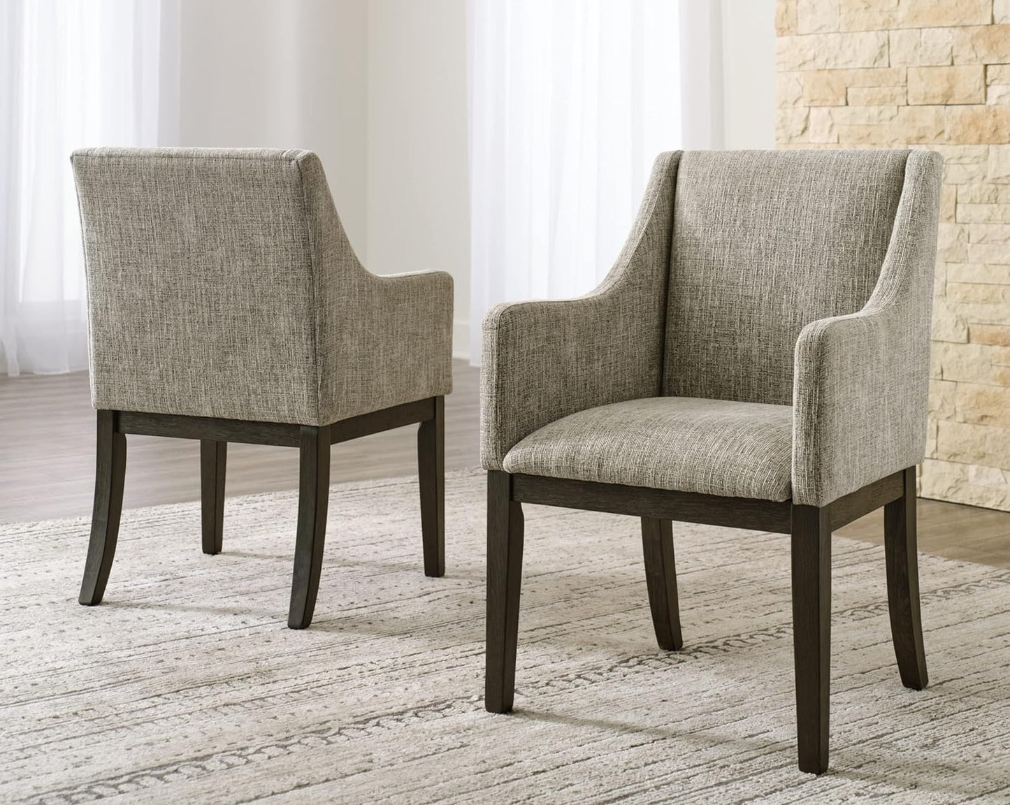 NEW - Signature Design by Ashley Burkhaus Traditional Dining Upholstered Arm Chair, 2 Count, Gray & Dark Brown - Retail $399