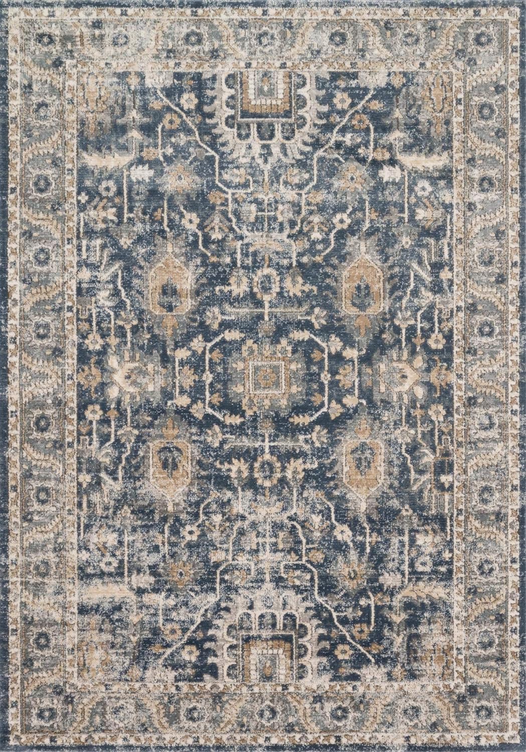 Loloi II Teagan Collection TEA-03 Denim / Pebble 6'-7" x 9'-2", .25" Thick, Area Rug, Soft, Durable, Neutral, Woven, Low Pile, Non-Shedding, Easy Clean, Living Room Rug - Retail $117