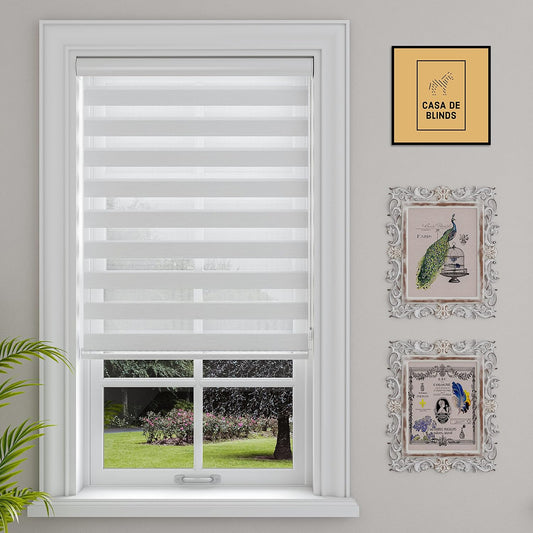 NEW - Zebra Blinds 46" x 72" Window Dual Layer Roller Shades, Corded Horizontal Blind, Day & Night Light Filtering Privacy Drapes for Living Room, Bedroom, Office, & Hotel with Easy Install, White, 72 Inch Length - Retail $102