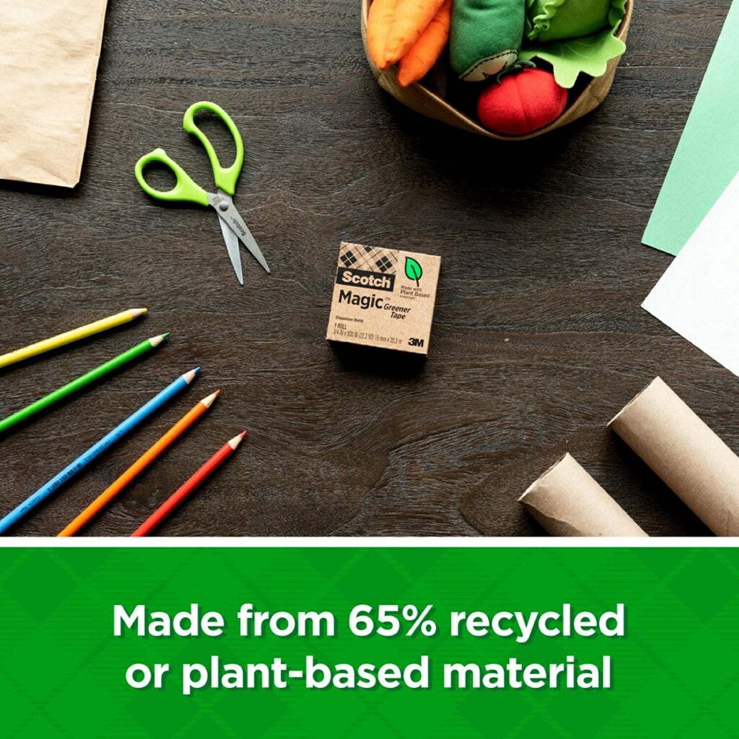 Scotch Magic Greener Tape, Invisible Tape for Fixing Paper, Office Supplies and Back to School Supplies, 0.75 in .x 900 in., 12 Rolls - Retail $24