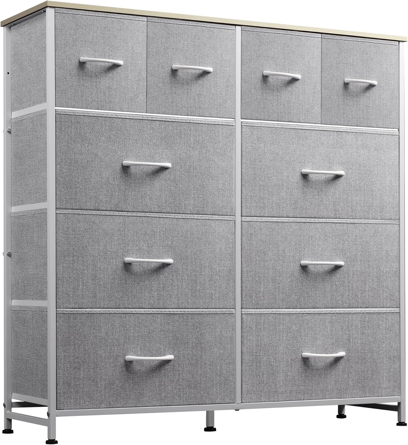 WLIVE Fabric Dresser for Bedroom, Dresser with 10 Drawers, Storage Tower with Fabric Bins, Double Dressers, Chest of Drawers for Closet, Living Room, Hallway, Light Grey - Retail $80