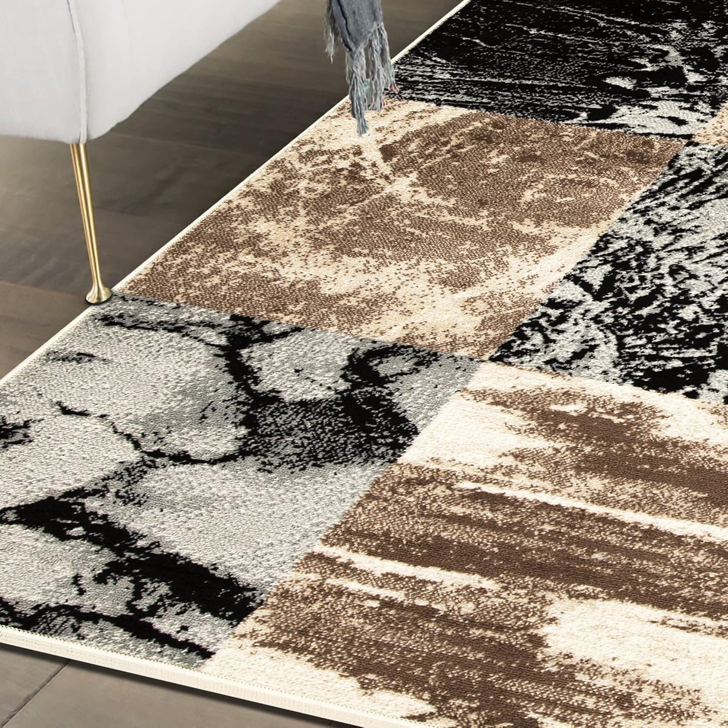 Superior Indoor Large Area Rug, Modern Abstract Style with Jute Backing, Floor Decor for Office, Living Room, Dorm, Kitchen, Dining, Entryway, Hardwood Throw, Brentwood Collection, 8' x 10', Beige - Retail $67