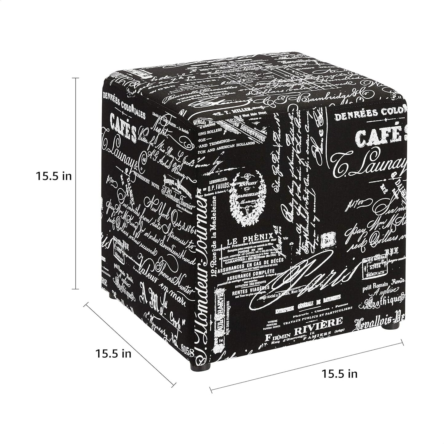 NEW - FIRST HILL FHW Square Fabric Stores Ottoman Style Patterns,Black & White Script Pattern Fabric - Retail $34