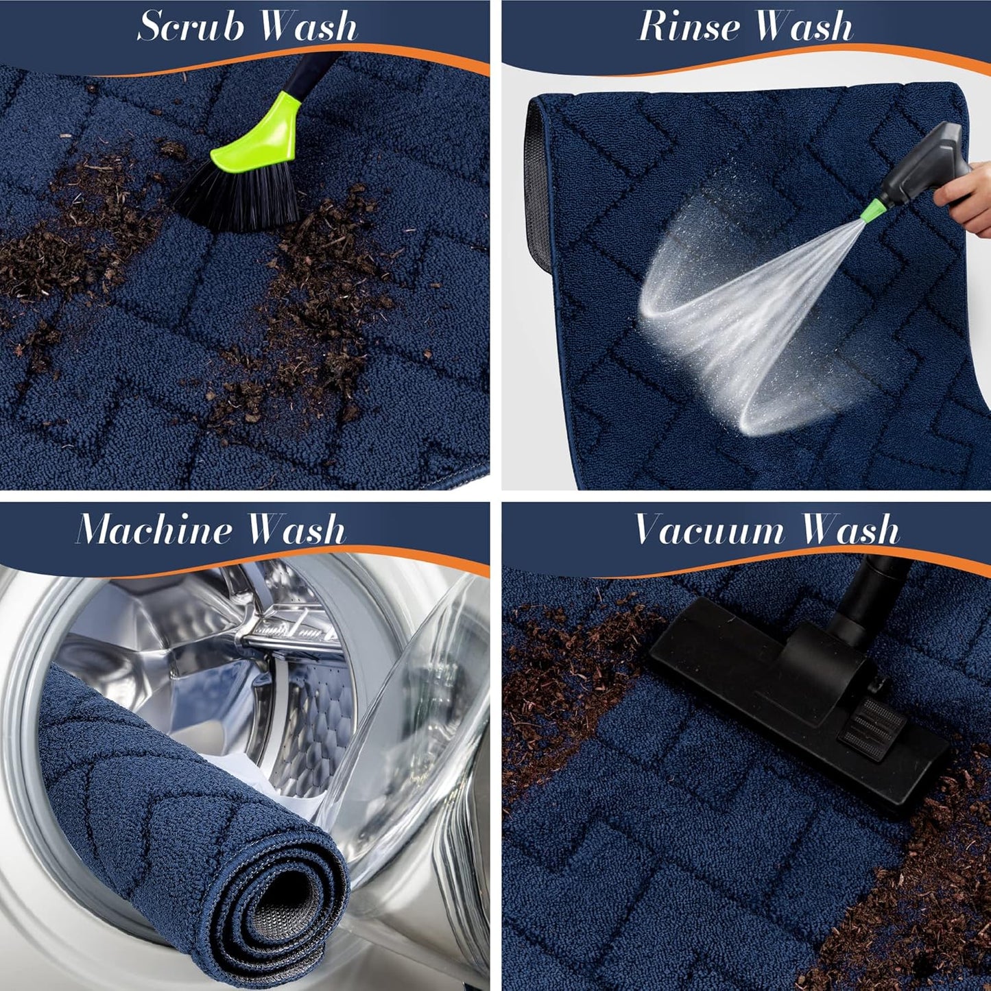 Walensee Indoor Doormat, Front Door Mat for Entrance (24"x35" Navy Blue) Machine Washable Entryway Rug, Non Slip Trapper Door Rugs Absorbent Dirt Low Profile Shoes Scraper Inside Floor Mats for Entry