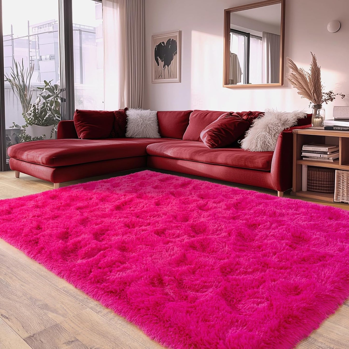 Hot Pink Fluffy Rug for Bedroom 5x7 ft - Ultra Soft & Non Slip Shaggy Area Rug, Comfy Girls Room Carpet for Living Room Kids Room Teens Dorm Home Decor, 1.7'' Thick Indoor Plush Carpets
