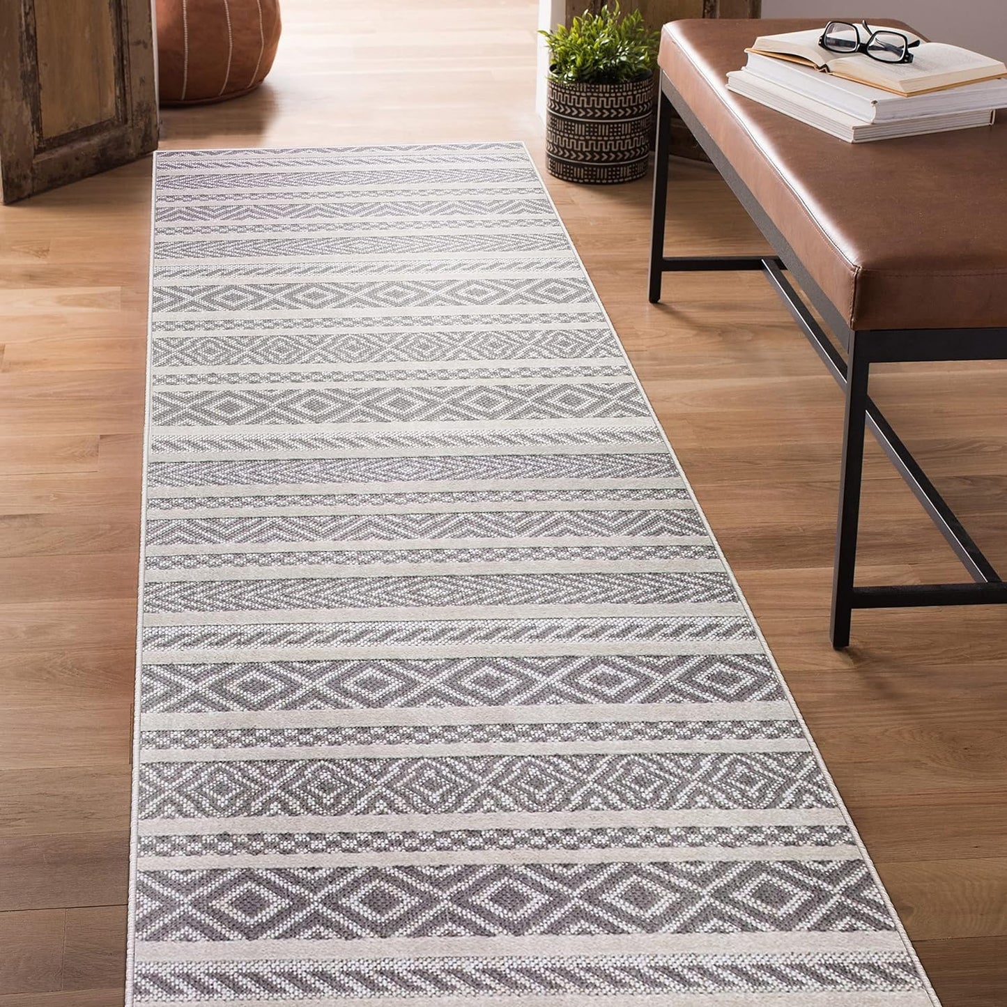 NEW - Leick Home 595769 Everald Runner Multi-Pattern Indoor Outdoor Area Rug Runner 2'x8' - Retail $47