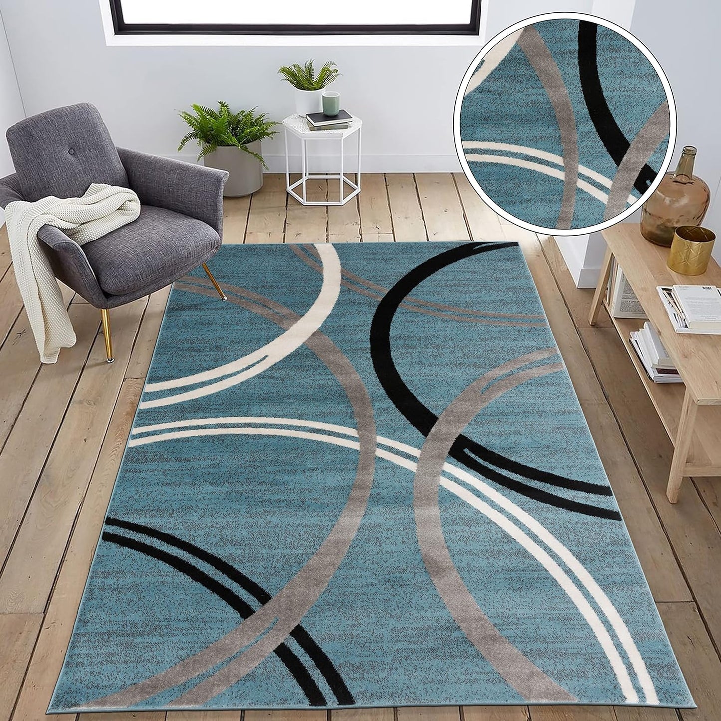 NEW - Rugshop Modern Wavy Circles Design Area Rug 5' 3" x 7' 3" Blue - Retail $84