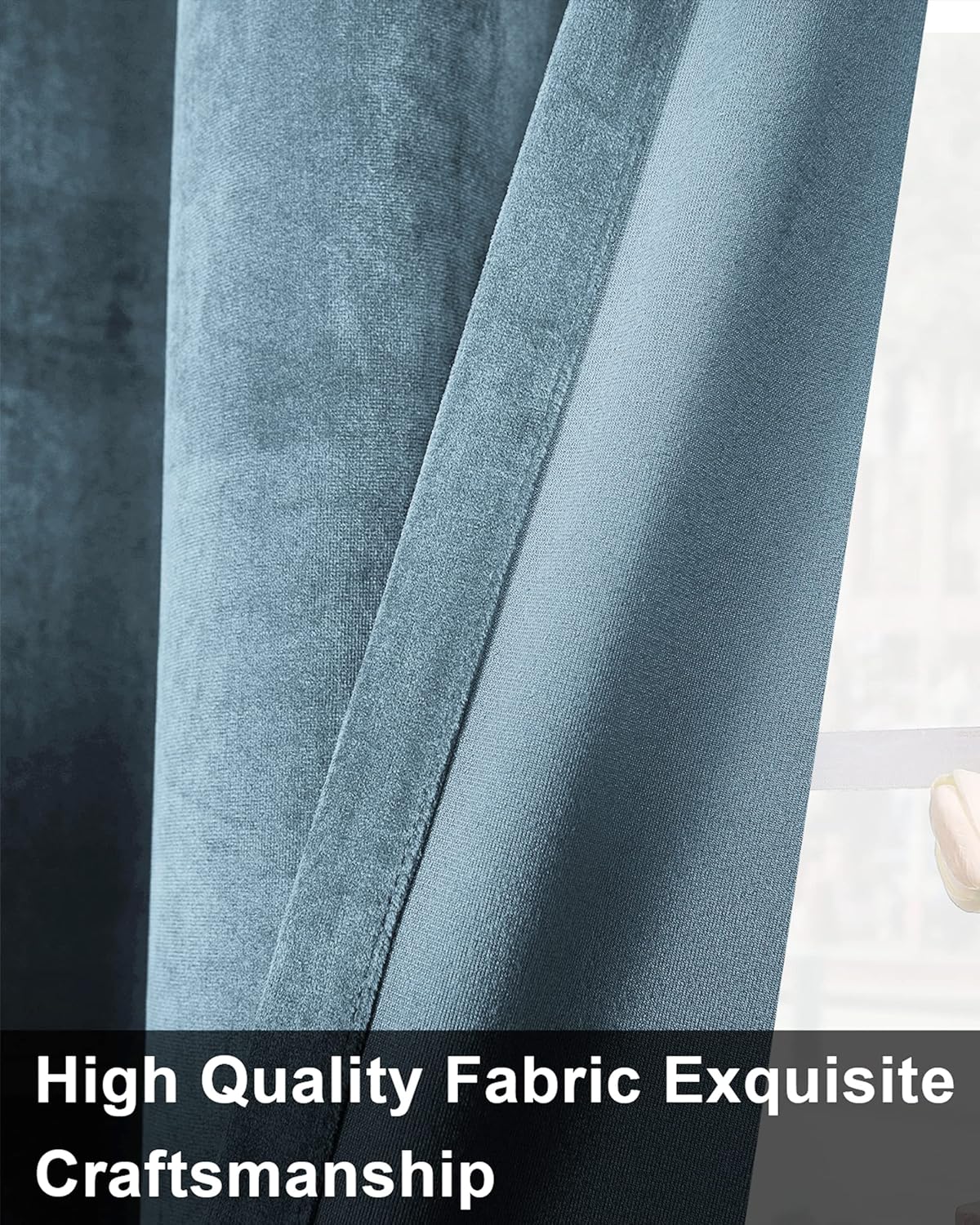 SNITIE Sky Blue 96in Long Velvet Curtains with Grommet, Super Soft Noise Reducing Thick Light Filtering Velvet Drapes for Living Room and Bedroom, Set of 2 Panels, 52 x 96 Inch Long