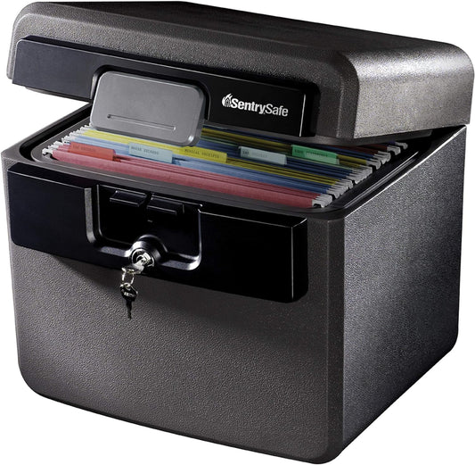 NEW - Sentry Safe Safe Box, Fireproof Waterproof, File Folder and Document Safe, Ex. 14.3 x 15.5 x 13.5, Black - Retail $68