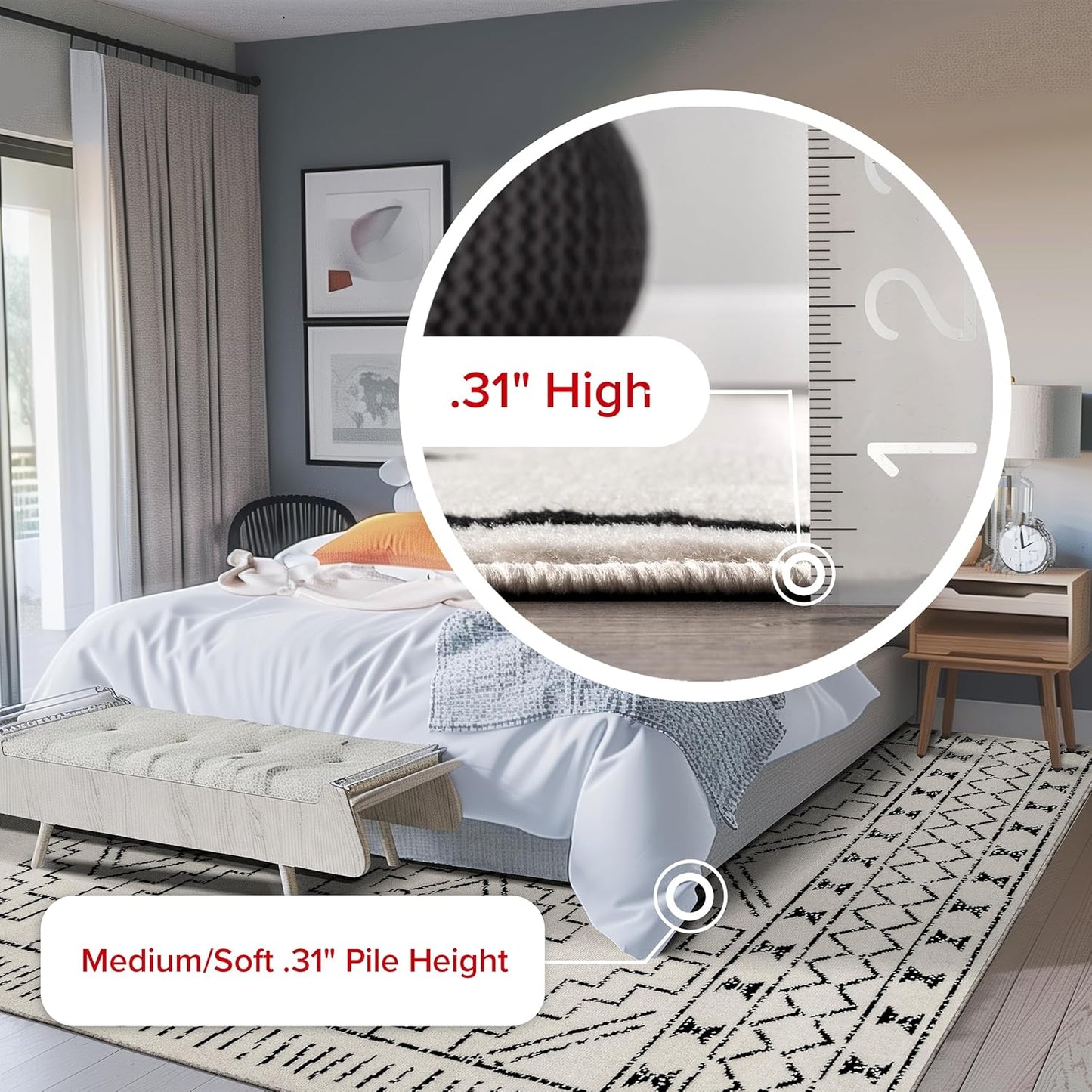 NEW - nuLOOM 7in x 9in Indoor Performance Area Rug, Stain-Resistnat, Pet and Kid Friendly, Durable, High-Traffic, Noa ivory and black - Retail $59