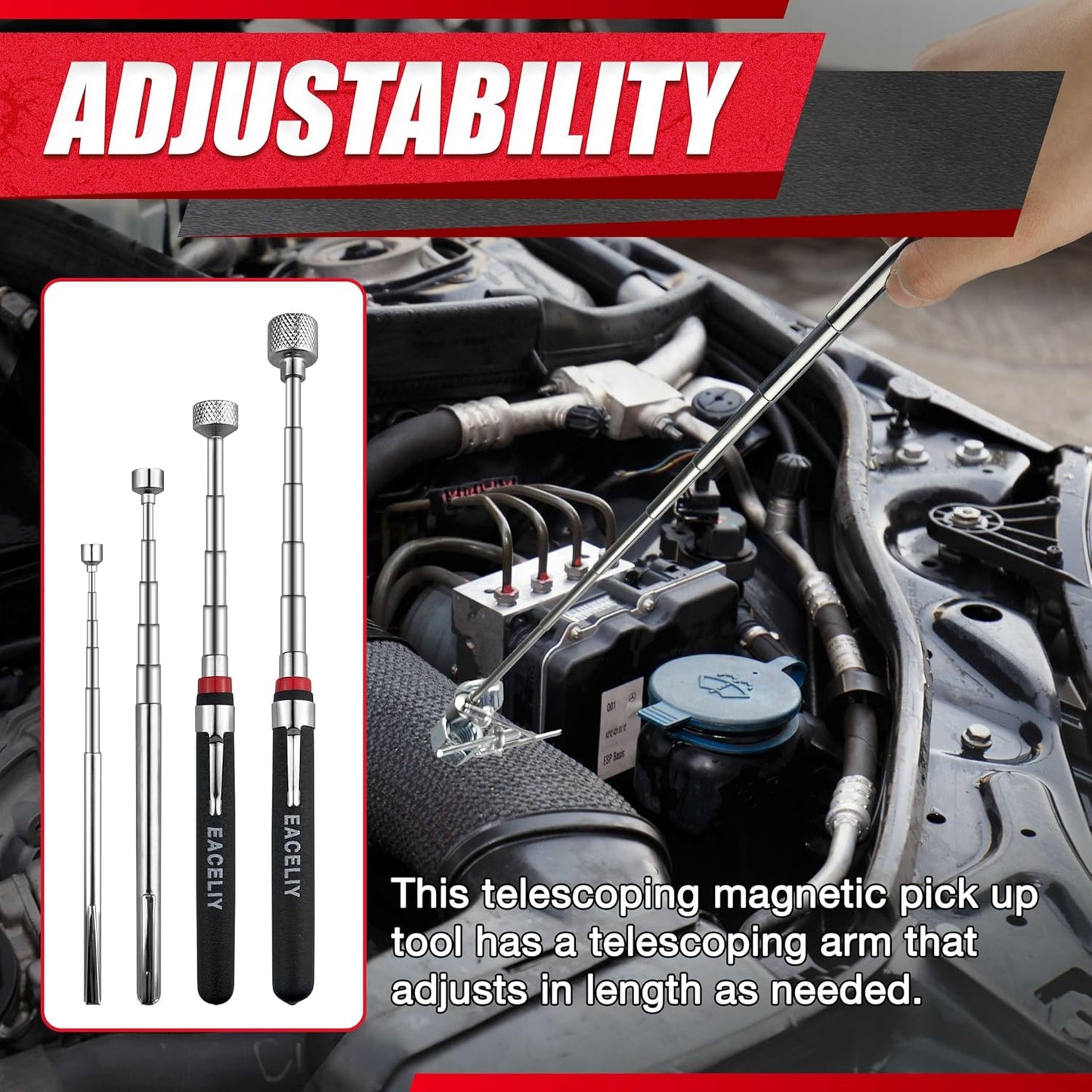 5PCS Telescoping Magnetic Pickup Tool, Magnetic Pick-Up Sweeper, Telescopic design extends to 30.4 INCH reach, Extendable Handle for Easy Portability