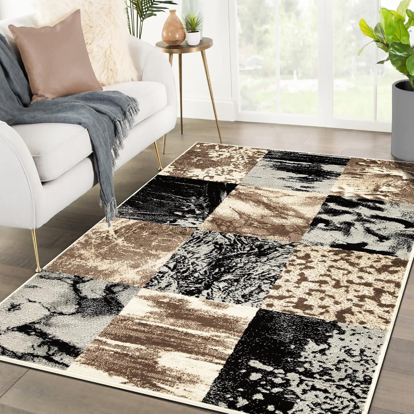 Superior Indoor Large Area Rug, Modern Abstract Style with Jute Backing, Floor Decor for Office, Living Room, Dorm, Kitchen, Dining, Entryway, Hardwood Throw, Brentwood Collection, 8' x 10', Beige - Retail $67