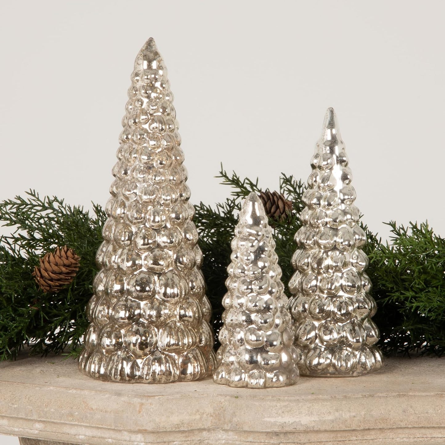 Creative Co-op Glass Set of Tree Figurine, Silver 9 inch