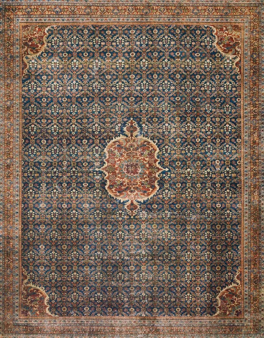 NEW - Loloi Layla 5'-0" x 7'-6" Area Rug in Cobalt Blue/Spice - Thick Area Rug, Soft Area Rug with, Vintage Inspired Distressed Design, Low Pile, Non-Shedding, Easy Clean, Durable Living Room Rug - Retail $67