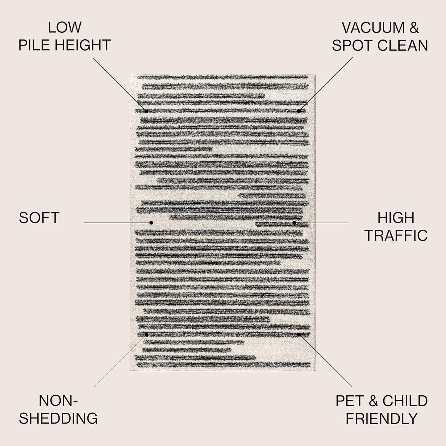 JONATHAN Y MOH207A-8 Khalil Modern Berber Stripe Indoor Farmhouse Area-Rug Bohemian Minimalistic Striped Easy-Cleaning Bedroom Kitchen Living Room Non Shedding, 8 X 10, Cream,Black - Retail $122