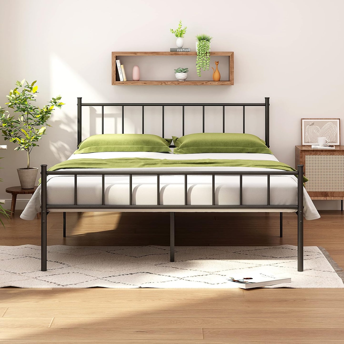 NEW - HLIPHA Queen Size Metal Platform Bed Frame with Heavy Duty Steel Slat Support,14 in Height Easy Assembly Mattress Foundation,No Box Spring Needed,Black - Retail $79