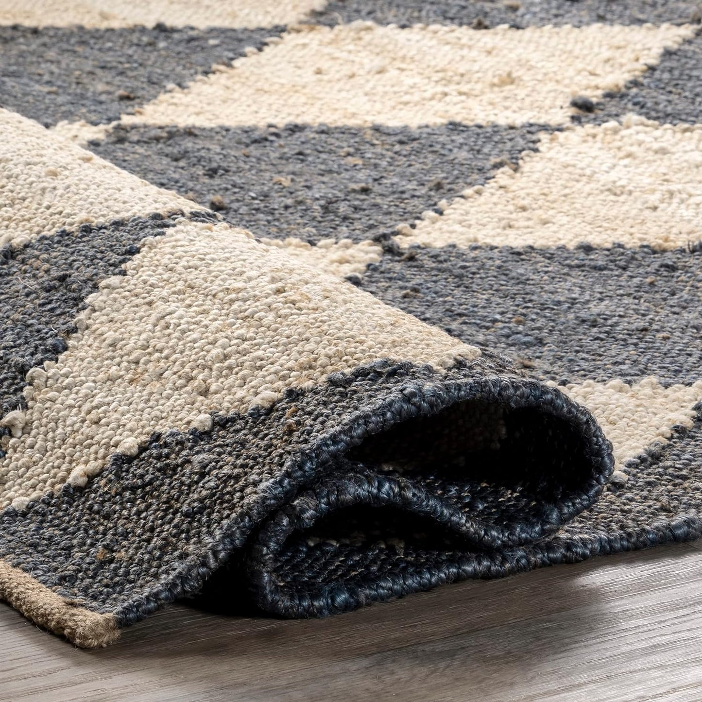 NEW - Rugs USA x Arvin Olano Louie Diamond Checkerboard Jute Area Rug, 5' x 8', Charcoal - Retail $363