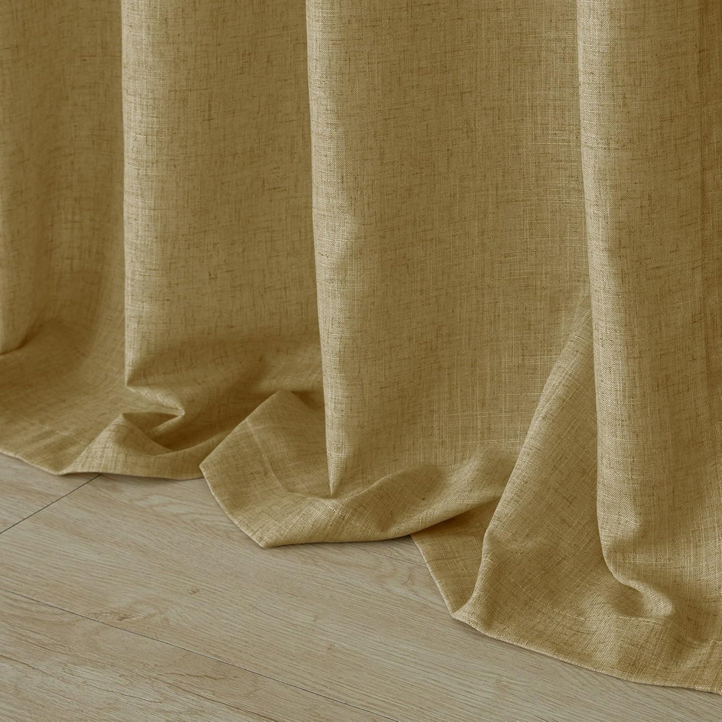 Mrs.Naturall Tan Back Tab Linen Blend Sheer Curtains for Bedroom 52x108 Inches Long