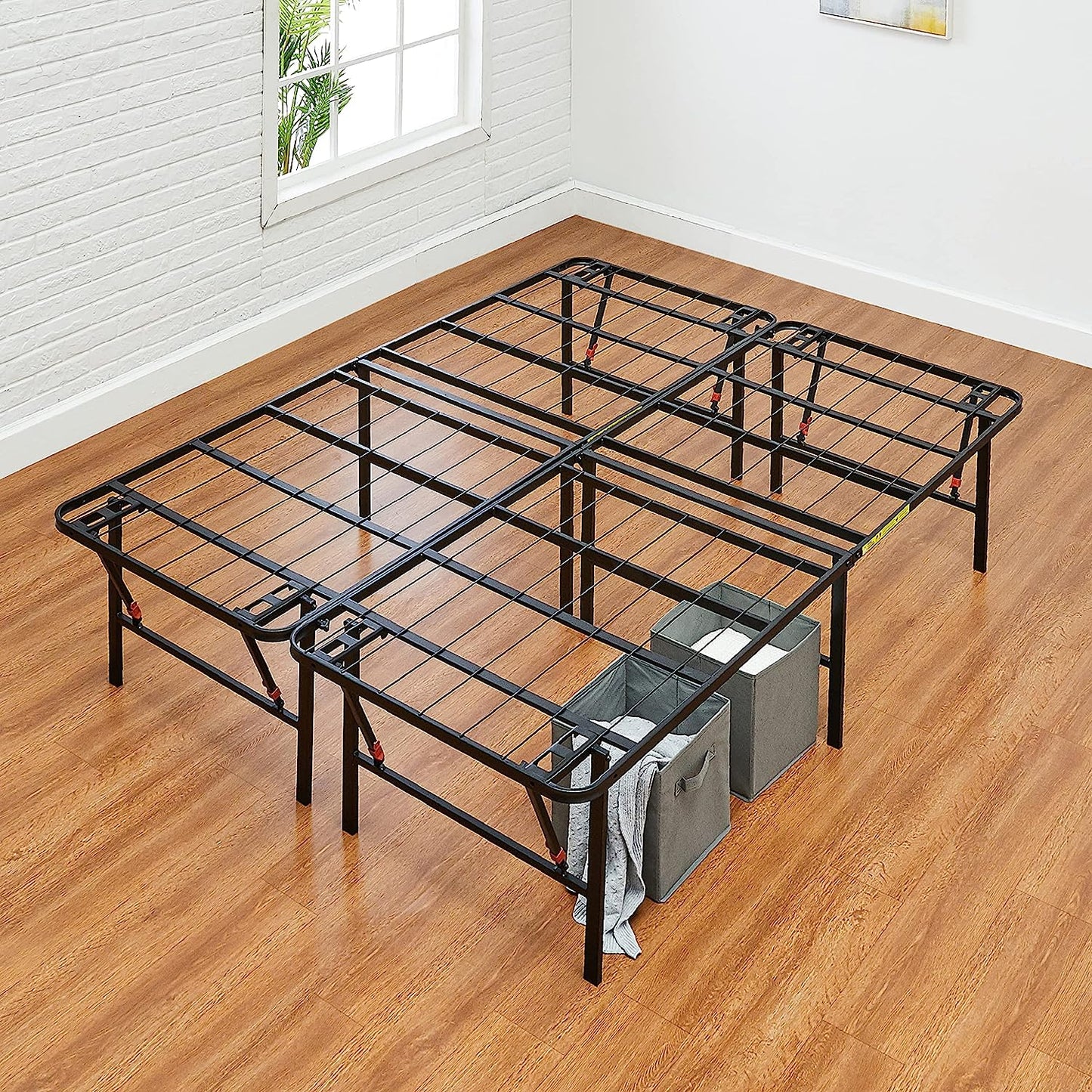 NEW - Amazon Basics QUEEN Foldable Metal Platform Bed Frame with Tool Free Setup, 18 Inches High, Sturdy Steel Frame, No Box Spring Needed, Black - Retail $155