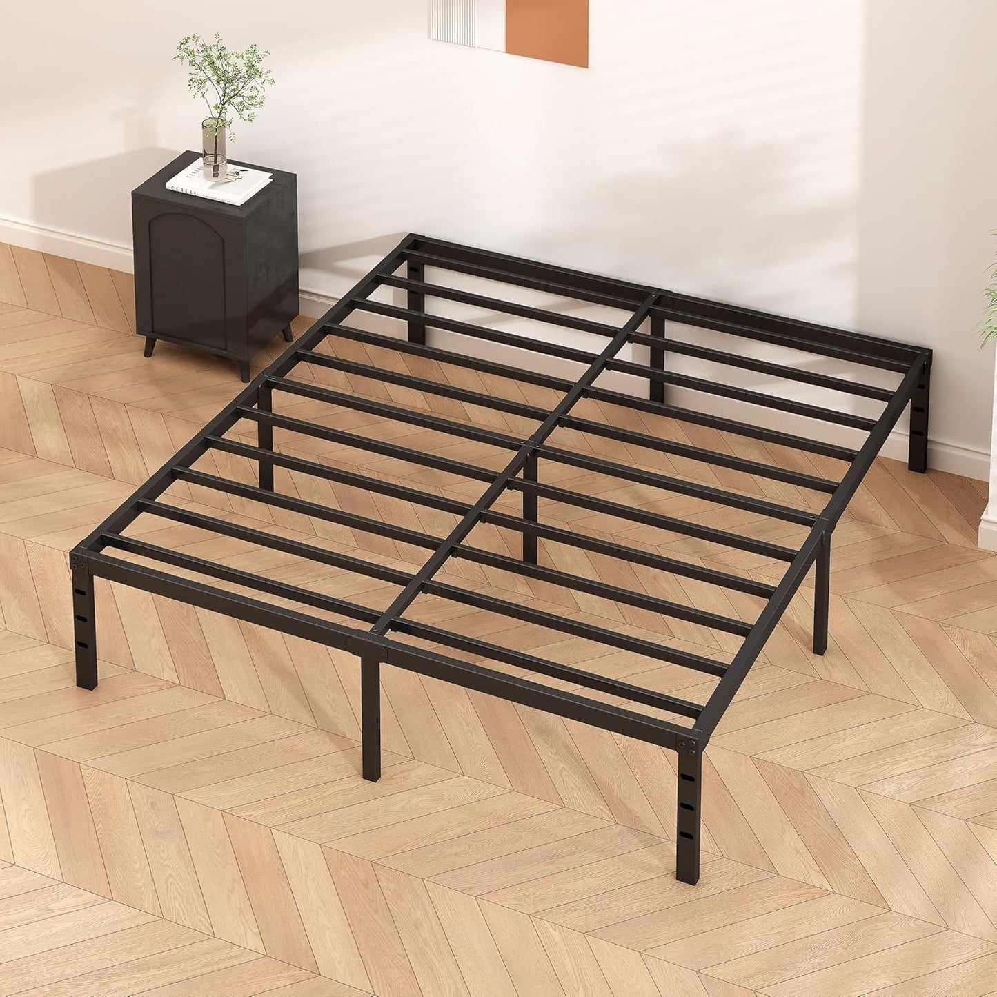 Metal Platform Bed Frame 14 Inch Tall,No Box Spring Needed,Queen Size Bed with Heavy Duty Strong Support Slats,Easy to Assemble,Black - Retail $50