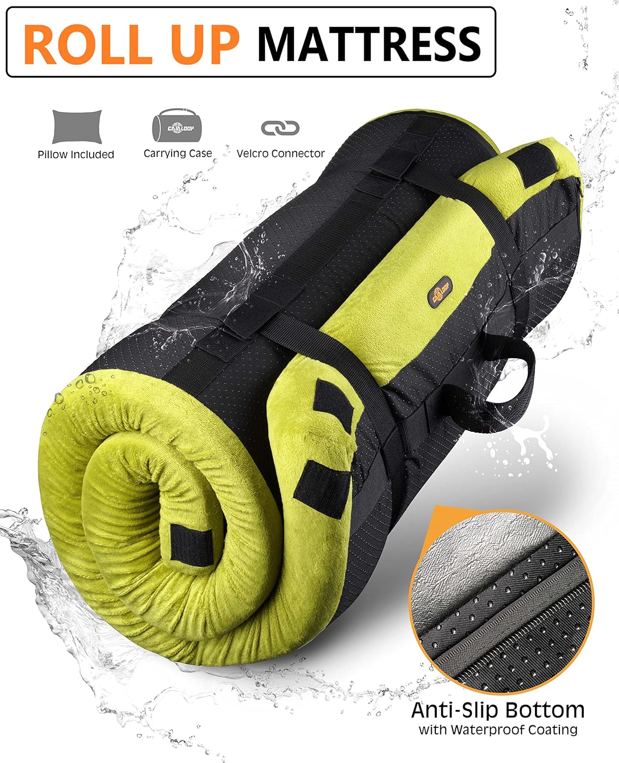 GAIALOOP 3 Inch 75" x 30" x 3" Thick Memory Foam Camping Mattress Sleeping Pad